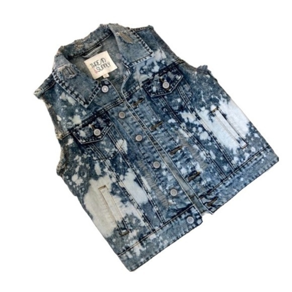 Y2K Thread & Supply 90s Denim Acid Wash Punk Grunge Vest - Size M